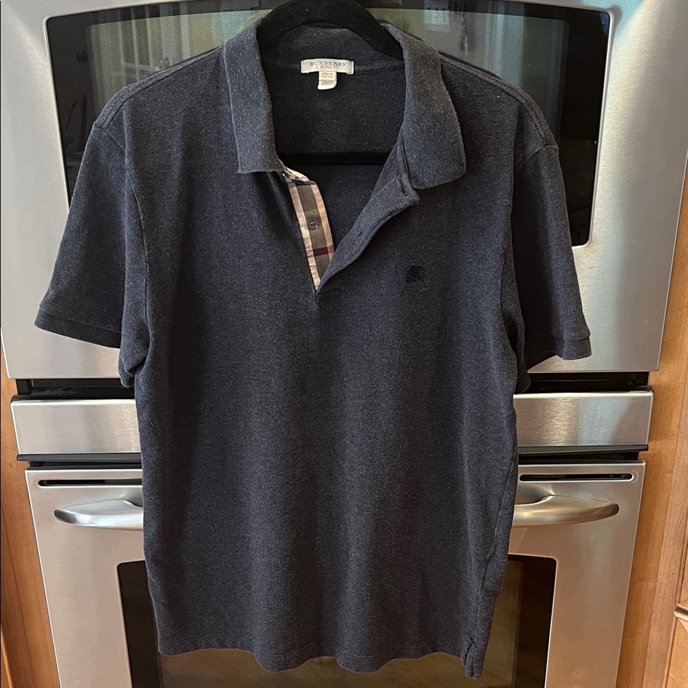 Burberry Brit Dark Gray Polo Shirt with Check Detail size large